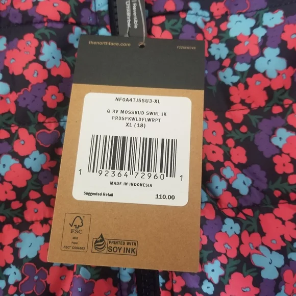 THE NORTH FACE Girls Reversible Mossbud Swirl Jacket Insulated Floral/Navy NWT